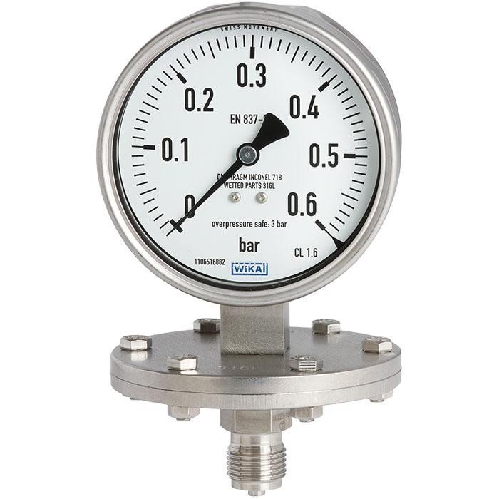 Wika 433.50 Series 4" SS Diaphram Pressure Gauge, 0 to 200 psi, 1/2 NPTF, LM, Glycerin/Water Filled