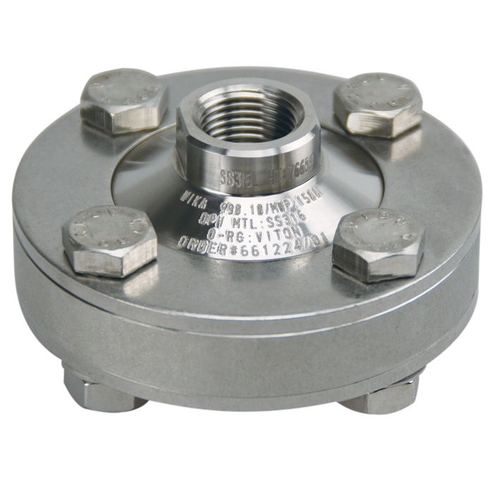 Wika Diaphragm Seal, 1/4" NPTF x 1" NPTF, All SS, 1/4" NPT Flushing Port, L990.10.N2FXN8F.SS.SS-2.SS.SS.VI.1500