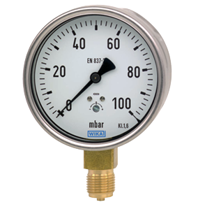 Wika Type 612.20 - SS Case Pressure Gauges 612.20.2.5" 0 inH2O...10 inH2O 1/4 NPT lower mount