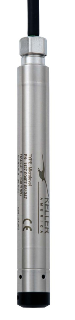 Keller MicroLevel Submersible Level Transmitter, 0-25' H2O, 100' Cable, 4-20mA + RS485, 0.25% Accuracy, 0.63" Diameter