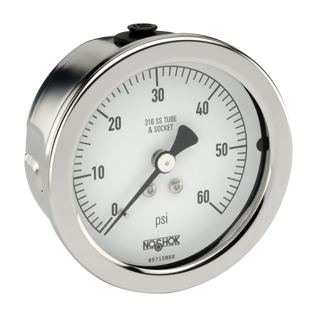 500 Series Stainless Steel Liquid Filled Pressure Gauge, 4" Dial, 400 PSI/Ammonia Scale, 1/2" NPT Lower Back Mount, SSRF