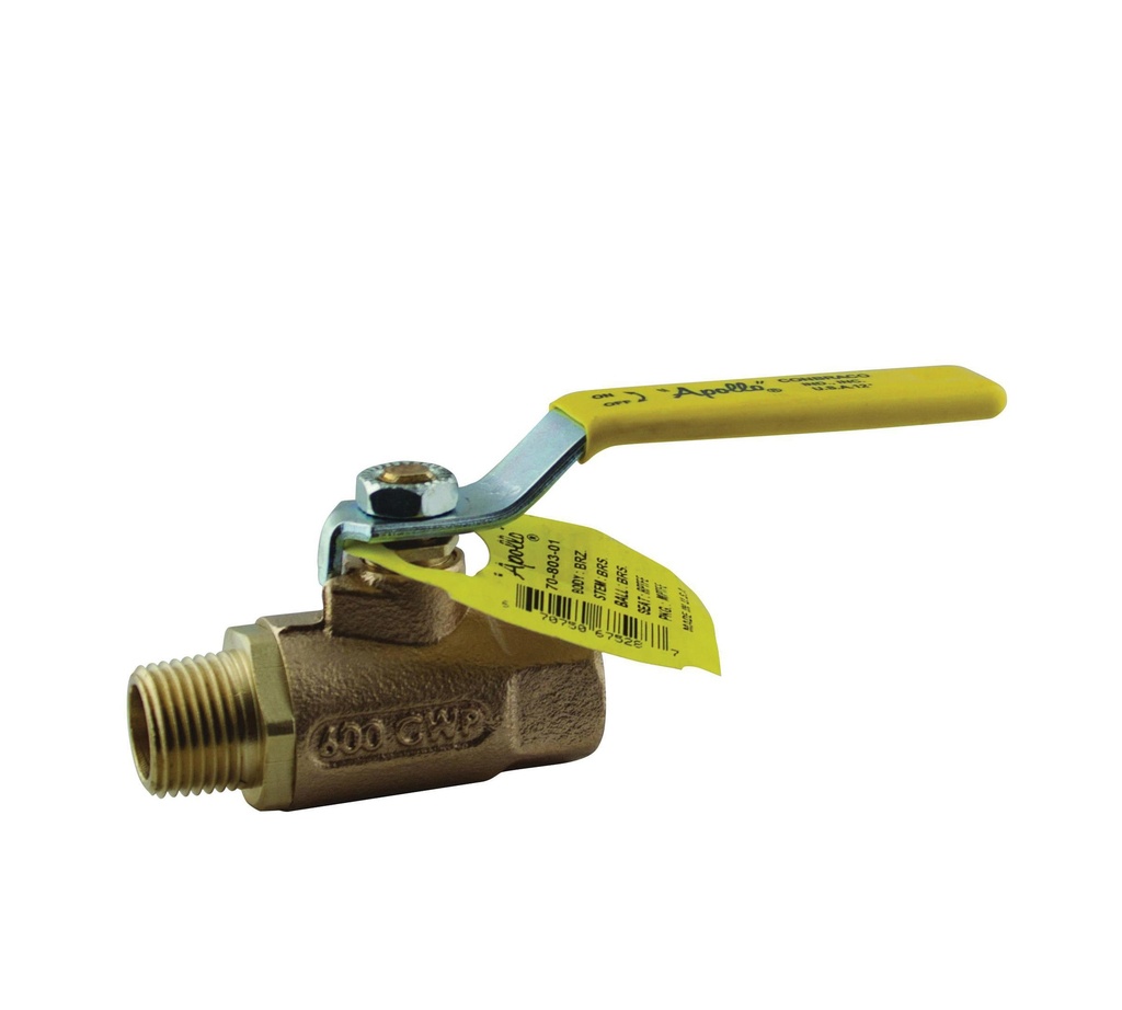 70-800 2-Piece Ball Valve, 1/2 in Nominal, MNPT x FNPT End Style, Bronze Body, Standard Port, RPTFE/MPTFE