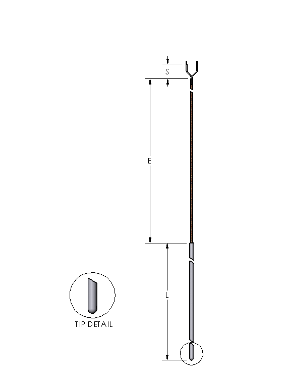 20 Series Style Type K Thermocouple, .188" Diameter, Grounded, 3" Sheath Length, 25ft Lead