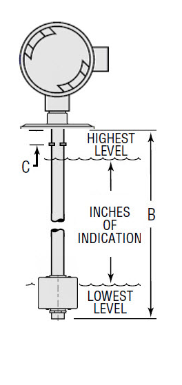 XT-800 Continuous Level Transmitter, 29.5-inch Length, 4-20 mA Output (XT800-6-SS-SS-.25-29.5-53100-J-H---rings)