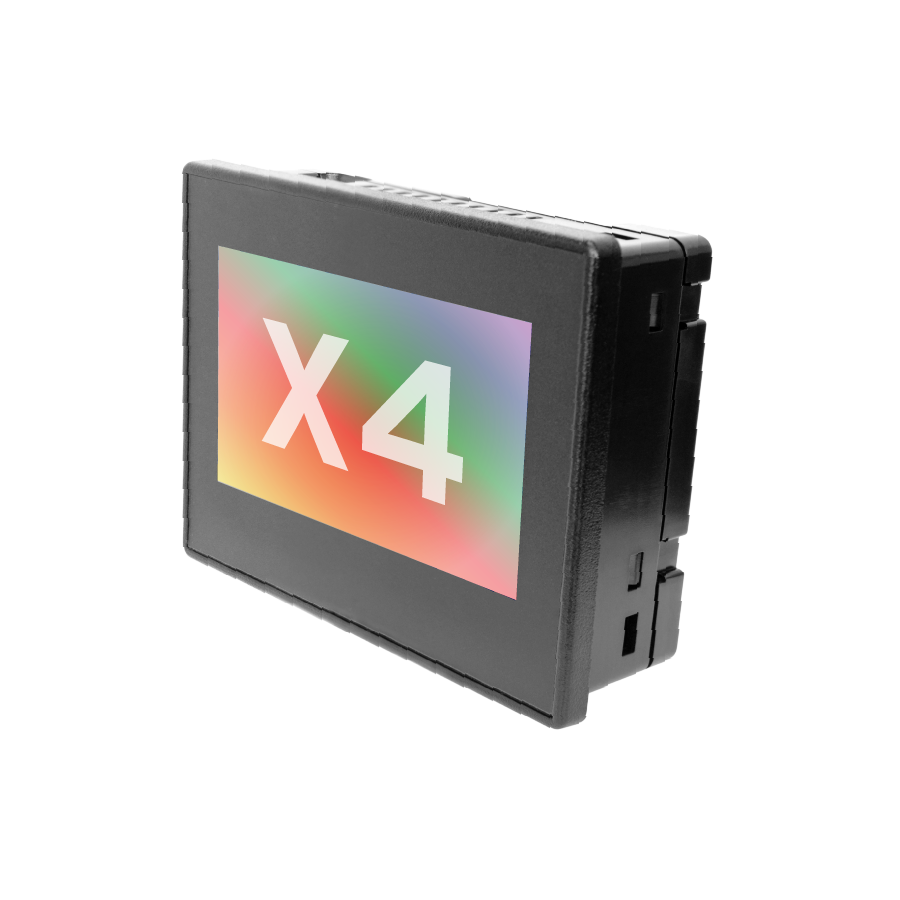 X4 Controller 4.3", 12 DC In, 2 DC Out, 6 Relay Out, 4 Analog In (mA/RTD), 2 Analog Out (mA) with CANopen License preloaded and CsCAN support removed