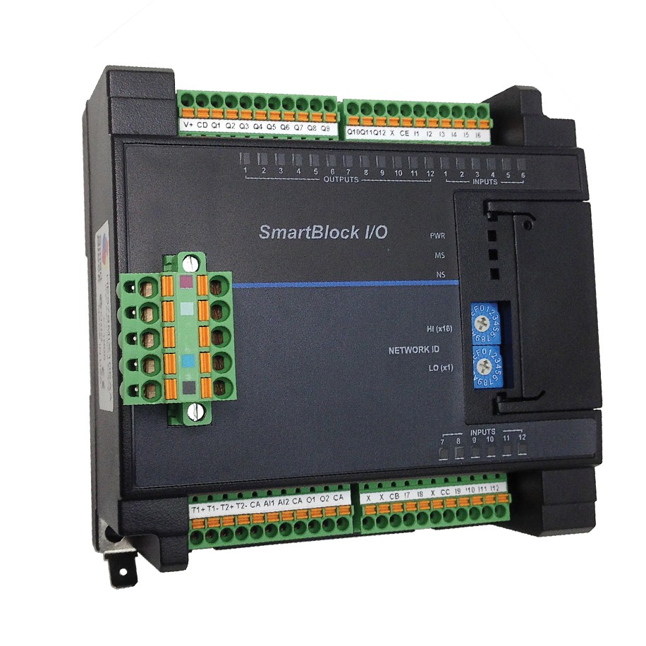 SmartBlock, 12 Analog Inputs (0-10V, 0 -5V, 0-20mA, 4-20mA, and 10K Thermistor) 16-bit resolution with channel-by-channel input selection