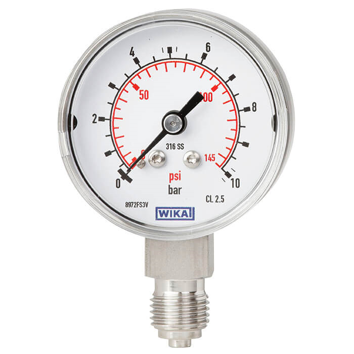 Wika Bourdon Tube Pressure Gauges, Stainless Steel