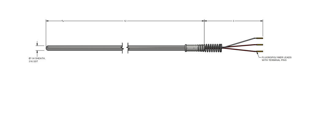 3 Wire RTD Replacement Probe, 12inch with Spring Loaded Element