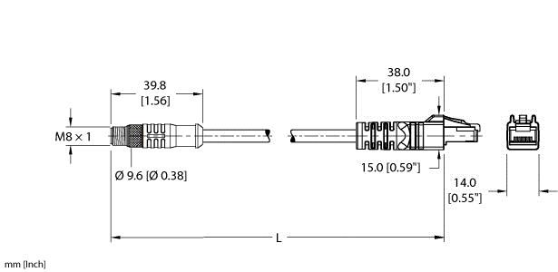 Turck Ethernet Cordset, Extension Cable (PSGS 4M RJ45S 4413-2M)
