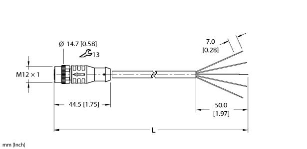 Turck Actuator and Sensor Cordset, Connection Cable (EKRB-A5.500-GU2K-5)