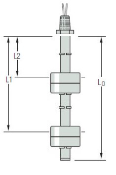 Gems LS-700 Series, 1/8"NPT, 316SS Stem and Float, L1=10.0" N.O., L2 = 4.0" N.O., LS-700-1-SS-SS-SPST-100-GR1-2
