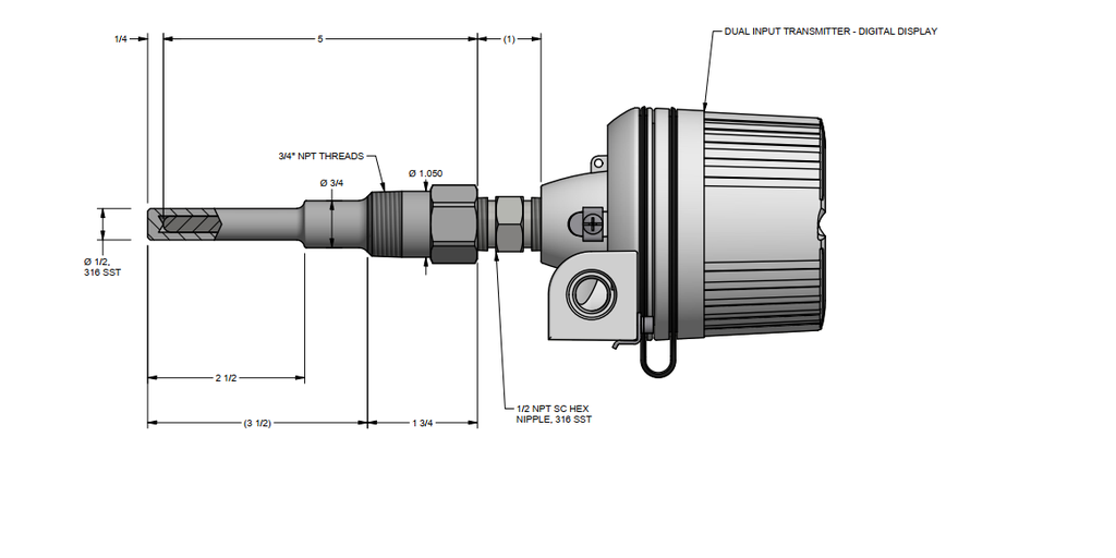Dual RTD, Insertion 3.5", Temperature Range 0-100C, Transmitter Calibration (5 Point), MTR Thermowell, Wake Frequency