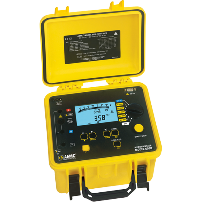 AEMC Megohmmeter Model 5050 (Digital, Analog Bargraph, Backlight, Alarm, Timer, 500V, 1000V, 2500V, 5000V, Auto DAR/PI/DD)