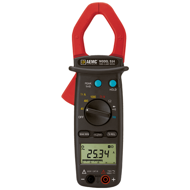 AEMC Clamp-on Meter Model 514 (AC/DC, TRMS, 1000AAC/DC, 750VAC/1000VDC, Hz, Ohms, Continuity)