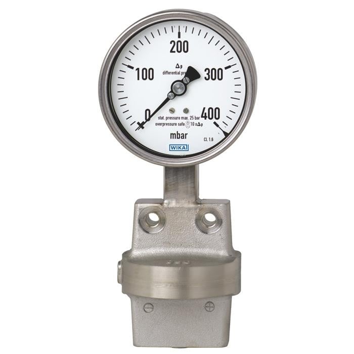 Wika 732.51 Series Differential Dry Pressure Gauge, 4" Dial, 0 to 30 psi, 3-Way Valve Manifold 1/2 NPTF SS, Lower Mount