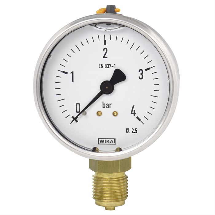 Wika 113.53 Series 3" or 4" SS Pressure Gauge, Liquid Filled, Brass Wetted Parts