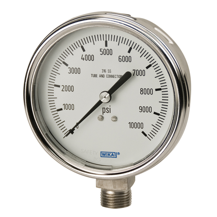 Wika 233.54 Series 2.5" SS Pressure Gauge, Liquid Filled, SS Wetted Parts, Removable Ring