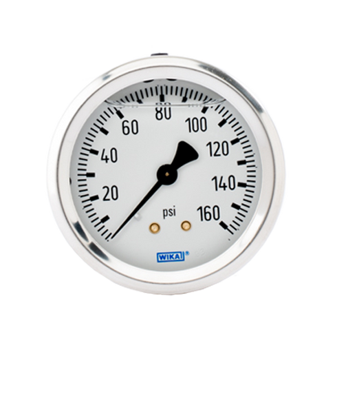 Wika 213.53 Series Gycerin Filled Industrial Pressure Gauge, 2" Dial, -30 inHg to 0 psi, 1/8 NPT Brass Center Back Mount