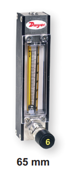 DWYER Variable area glass flowmeter, glass float, max. flow rate 2.29 SCFH (1081 ml/min) air, 0.329 GPH (20.8 ml/min) water.