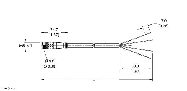Turck Actuator and Sensor Cordset, Connection Cable (PKG 3M-6/S90/S618)