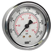 Wika 213.53 Series Glycerin Filled Industrial Pressure Gauge, 2.5" Dial, 0 to 40000 kPa/PSI, G 1/4 B Brass Center Back Connection