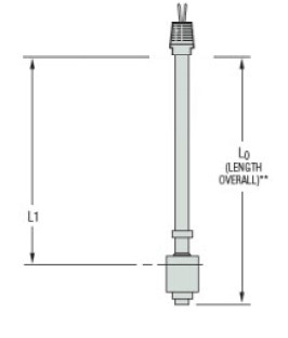 LS800PVC-1-SPDT-20-GR4-1, L0=17.5", L1=15.5" SPDT, N.O., PVC FLOAT, 1/2" NPT , 24" Lead Wires