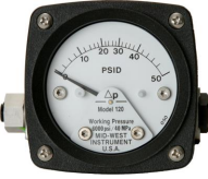 Mid-West 120 SS Differential Pressure Gauge, 2.5" Dial, 0 to 6000 psig (0 to 25 psid), 1/4 NPTF Back Mount