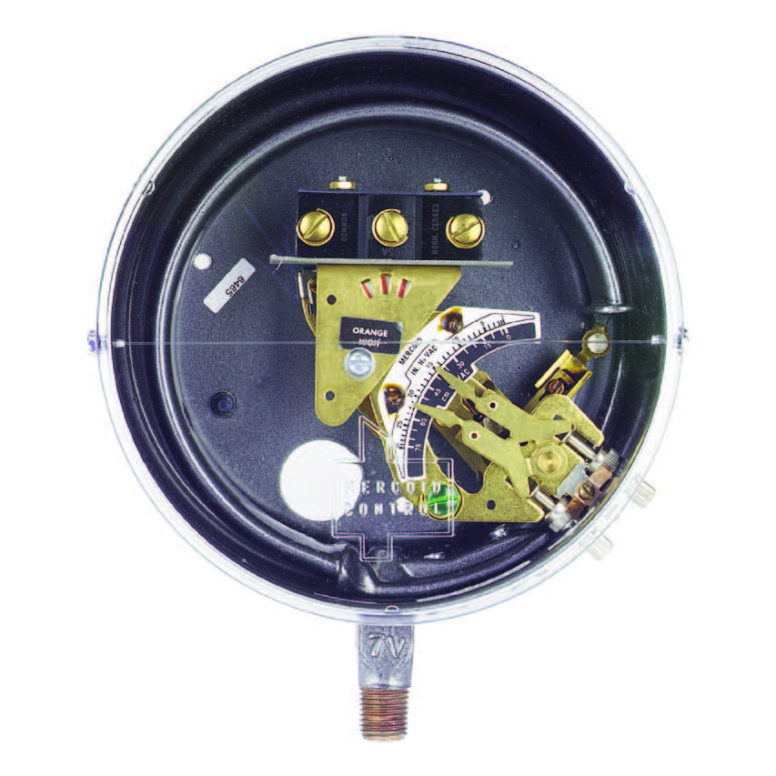 DS Series Bourdon Tube Pressure Switch, 10 Amps @ 120VAC/DC, 4 psig Fixed Deadband, 1/4" NPT Brass Lower Connection, 10-200 PSI Range