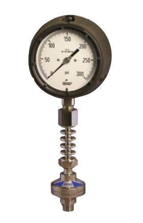 Wika 232.34 Series Stainless Steel Dry Process Gauge w/ Drag Pointer Assembly, 4.5" Dial, 0 to 500 PSI, Cooling Element, Hi-Temp Diaphragm Seal, 1/4" NPT SS Process Connection