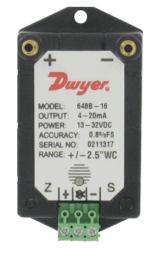 Dwyer Series 648B Differential Pressure Transmitter, 0 to 1" W.C.