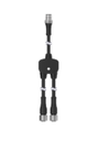 Banner M12 Quick Disconnect Splitter Cable Black; 8-pin Double-Ended with 0.3 m Female Branches and; Male Rotatable Trunk Connector; 0.3 m Trunk Length; 8x22 GA 1 ft Trunk 1 ft Branch (CSB-M1281M1281B)