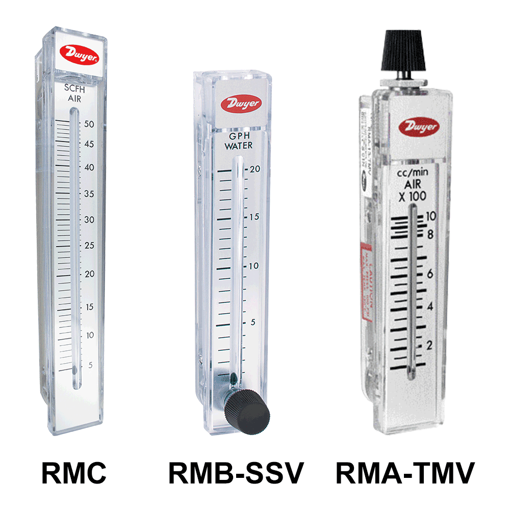 Flowmeter, range 30-200 cc/min air.
