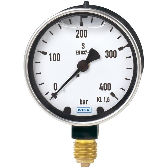 Wika 213.40 Series Glycerin Filled Industrial Pressure Gauge, 2.5" Dial, 0 to 3000PSI, 1/4 NPT Brass Center Back Mount