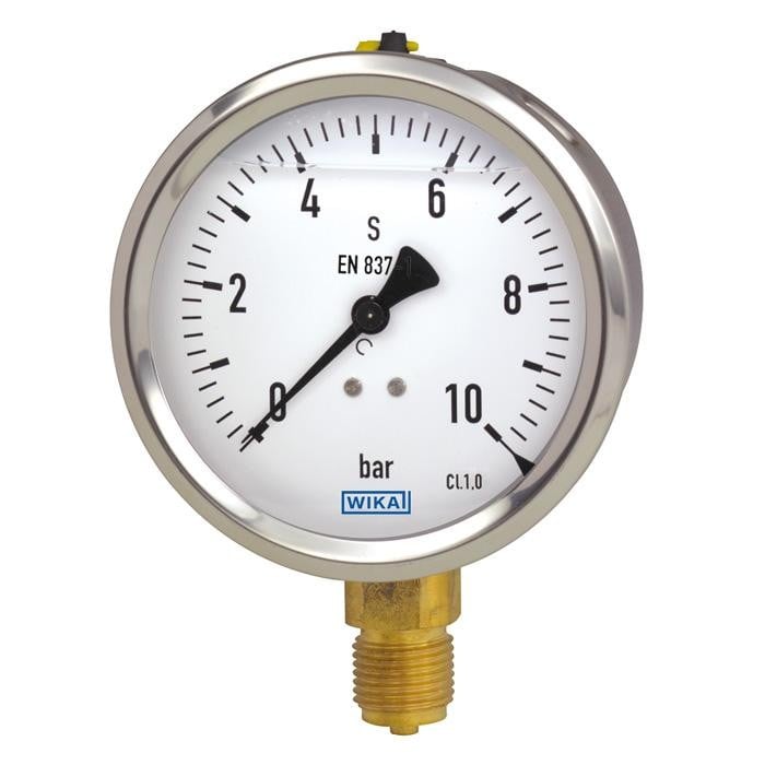 Wika 213.53DW Series Glycerin Filled Industrial Pressure Gauge for Drinking Water, 2.5" Dial, 0 to 300 PSI, 1/4" NPT Lead Free Brass Lower Mount, NSF 61 Approved
