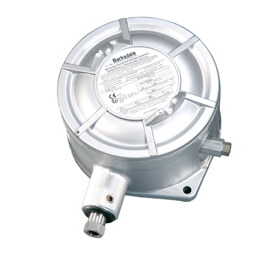 Barksdale B1X Bourdon Tube Pressure Switch, Single Setpoint, 10 Amps @ 125/250 VAC; 3 Amps @ 480 VAC; 0.5 Amps @ 24 VDC, 50 to 1200 PSI, SS, 1/4" NPT, UL & CSA Approval