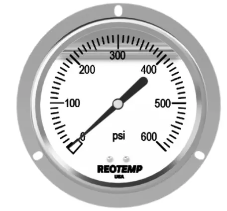 Reotemp Industrial 600 PSI Gauge, 4" Dial, SSFF 