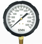 SPAN Glycerin Filled Gauge, 3.5" Dial, 1/4" NPT Brass Bottom Mount, 0-30" Vacuum