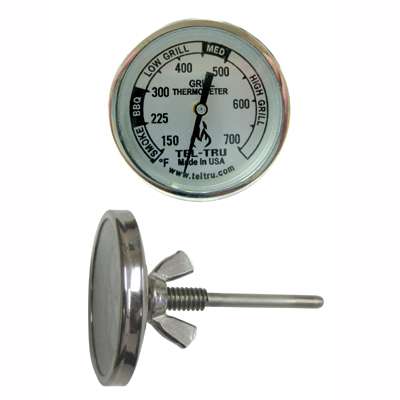 Tel-Tru BQ100 1.75" Dial Thermometer, Back Connected, 150/700F, 1/4"-20, 2.125" Stem