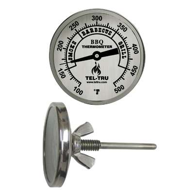 Tel-Tru BQ225 2" Dial Thermometer, Back Connected, 100/500F, 1/4"-20, 2.5" Stem