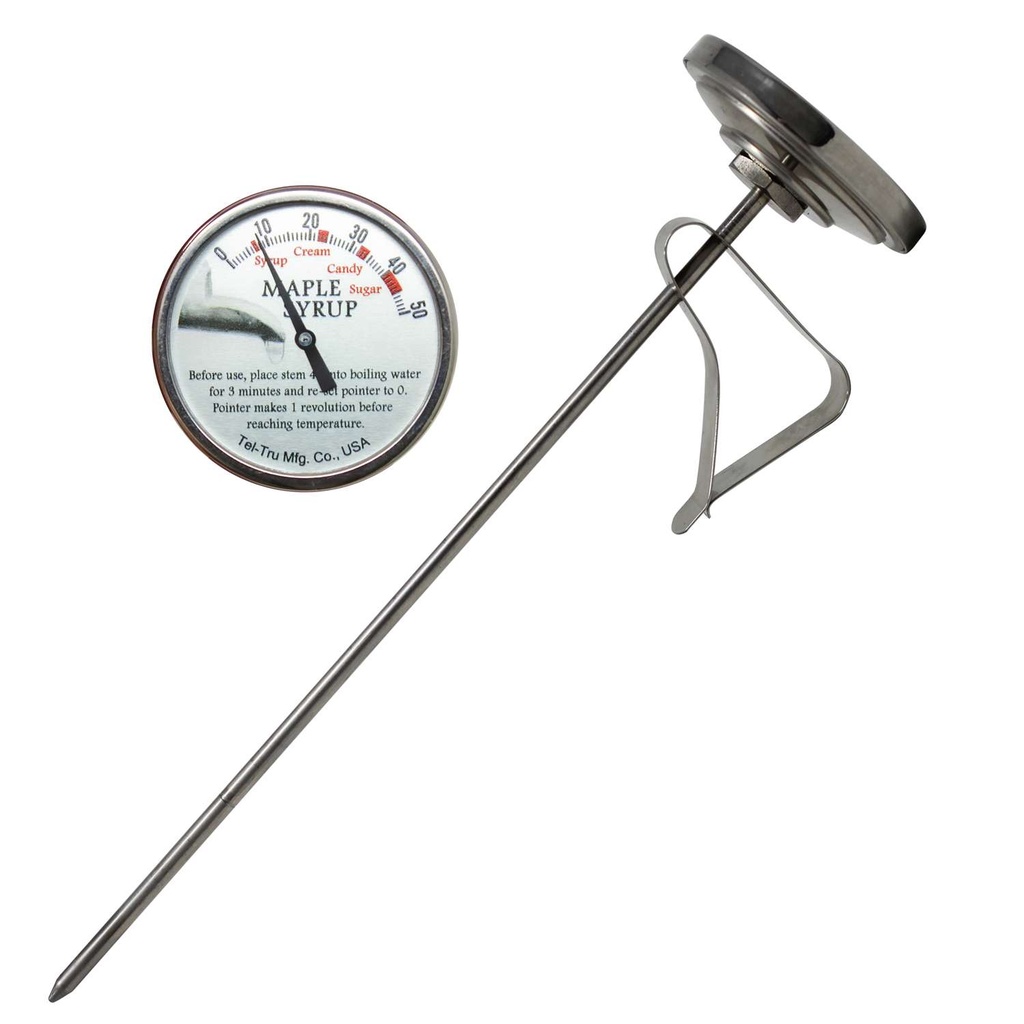 Tel-Tru 2" Dial Thermometer, Back Connected, 0/50 Maple Syrup, Recal Nut, 8" Stem