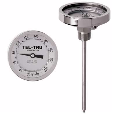 Tel-Tru 3" Dial Thermometer, Back Connected, -40/160FC, 1/2" NPT, 6" Stem