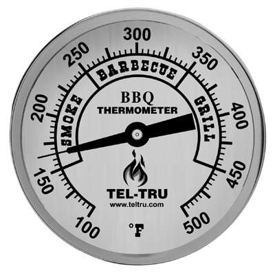 Tel-Tru BQ300 3" Dial Thermometer, Back Connected, 100/500F, 1/2" NPT, 4" Stem