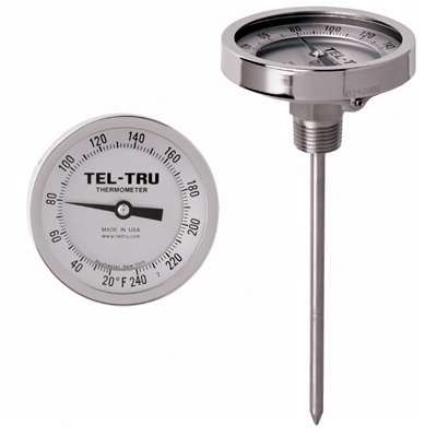 Tel-Tru 5" Dial Thermometer, Back Connected, 150/750F, 1/2" NPT, 9" Stem