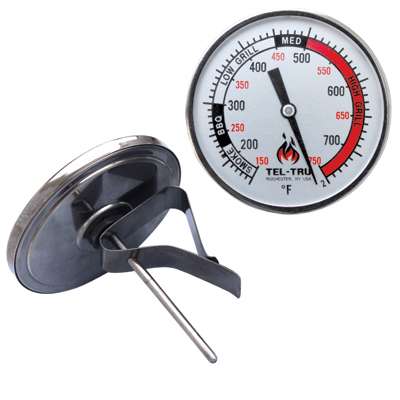 Tel-Tru BQ325R 3" Dial Thermometer, Back Connected, 150/750F, Recal Nut, 3" Stem
