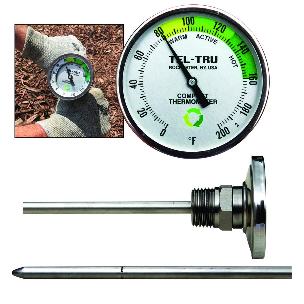 Tel-Tru 2" Dial Thermometer, Back Connected, 0/200F, 1/2" NPT, 20" Stem