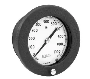 Weksler 4 1/2" Royal Gauge, 0-600 PSI, 1/4" NPT SS Lower Back Mount, Aluminum Hinged Ring Style Case