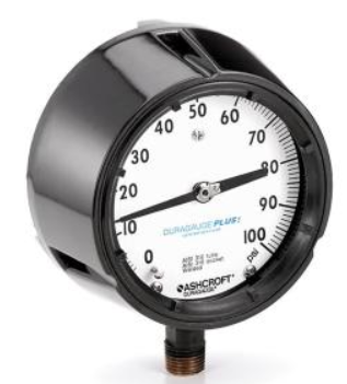 4.5" Duragauge Pressure Gauge, 1/2"NPT SS Lower Connection, -30inHg to 0 to 30 PSI, Dry, Safety Glass