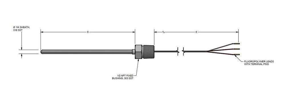 Pyromation 3 Wire RTD, 5 Inch W/ Aluminum flip top head