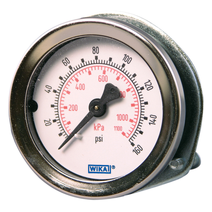 Wika 111.16PM Series 2" Dry Plastic U-Clamp Panel Mount Pressure Gauge, Brass Wetted Parts