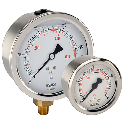 NoShok 901/911 Series 4" ABS/SS Pressure Gauge, Liquid-Filled